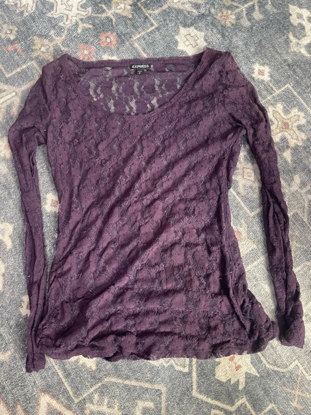 Express Women’s Plum Lace Long-Sleeve Top